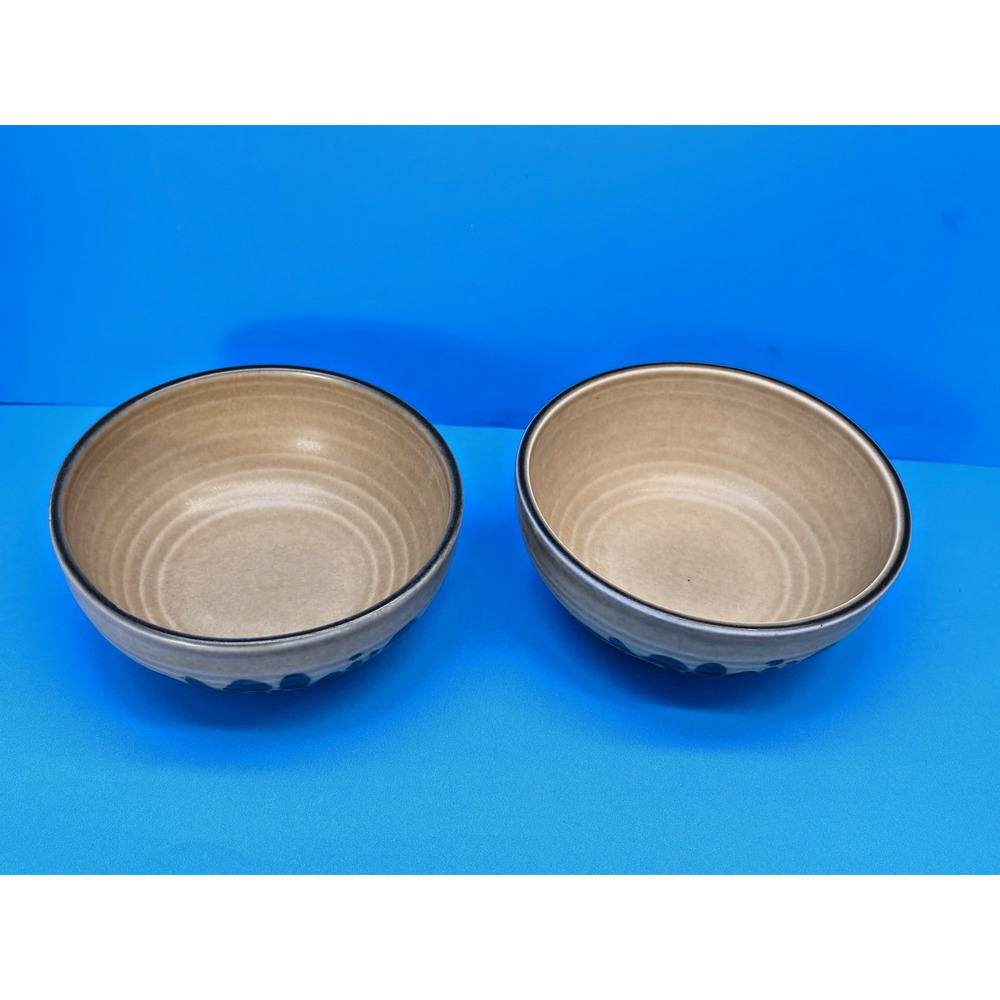 Vintage 2pc Pfaltzgraff Folkart SToneware Bowls 008 800 small Brown Blue Floral - Picture 7 of 16